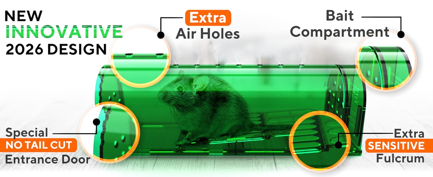 Mouse trap New innovative design with - Extra Air Holes, Bait Compartment, Sensitive Fulcrum