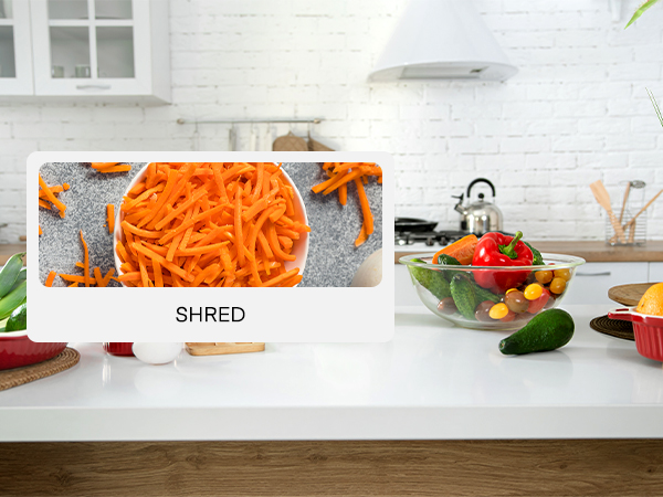 a digital display showing a cutting board that says shreds.
