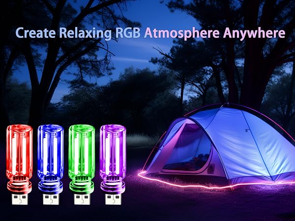 4 pack USB ambient night lights, multi-color mini LED lights for car, bedroom and gaming setup