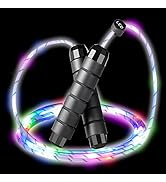 Light Up Jump Rope, Multi-Color LED Neon Glow Skipping Rope 9FT Nice Weight, USB Rechargeable Siz...