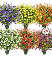 Ouddy Decor 24 Bundles Artificial Flowers for Outdoors Decoration Fake Flowers UV Resistant Faux ...