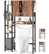 Over The Toilet Storage Cabinet with Doors - 7 Tier Bathroom Organizer with Adjustable Shelf, Fre...