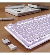 Wireless Keyboard with White Backlit, Quiet, Rechargeable, 2.4GHz, Purple | Light Up Letters, 200...