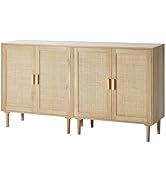 VEVOR Rattan Buffet Cabinet with Storage, 4 Magnetic Doors and Adjustable Shelves, Sideboard for ...