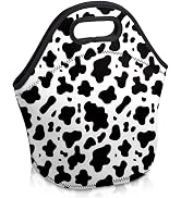 WOBAGMEN Cow Print Lunch Box Soft Neoprene Lunch Bag Portable Insulated Lunch Sack with Zipper Cu...