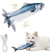 Flopping Fish Cat Toy, Interactive Moving Plush Cat Kicker Toy with Catnip Pocket, USB Rechargeab...