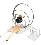 Aenfaiy 2 in 1 Pot Lid Holder & Spoon Rest for Kitchen Counter, Plastic Utensil Rest with Stainle...