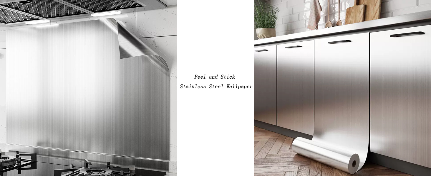 Silver Contact Paper Stainless Steel Metallic Wallpaper Peel Stick Oil Proof Waterproof Sticker