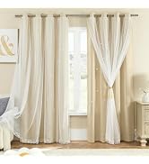 XiDi Beige Blackout Curtains with Sheer Overlay Star Cut Out Design Warm Color Double Layer Curta...