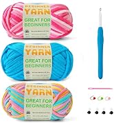 SIXLAMB 3 * 50g/1.76oz Yarn for Crocheting and Knitting, 3 * 60yds Beginner Yarn with Easy-to-See...