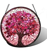 Stained Glass Window Hanging - DASTOLL, Birthday Gifts for Women Men Mom Dad, Pink Love Tree Sunc...