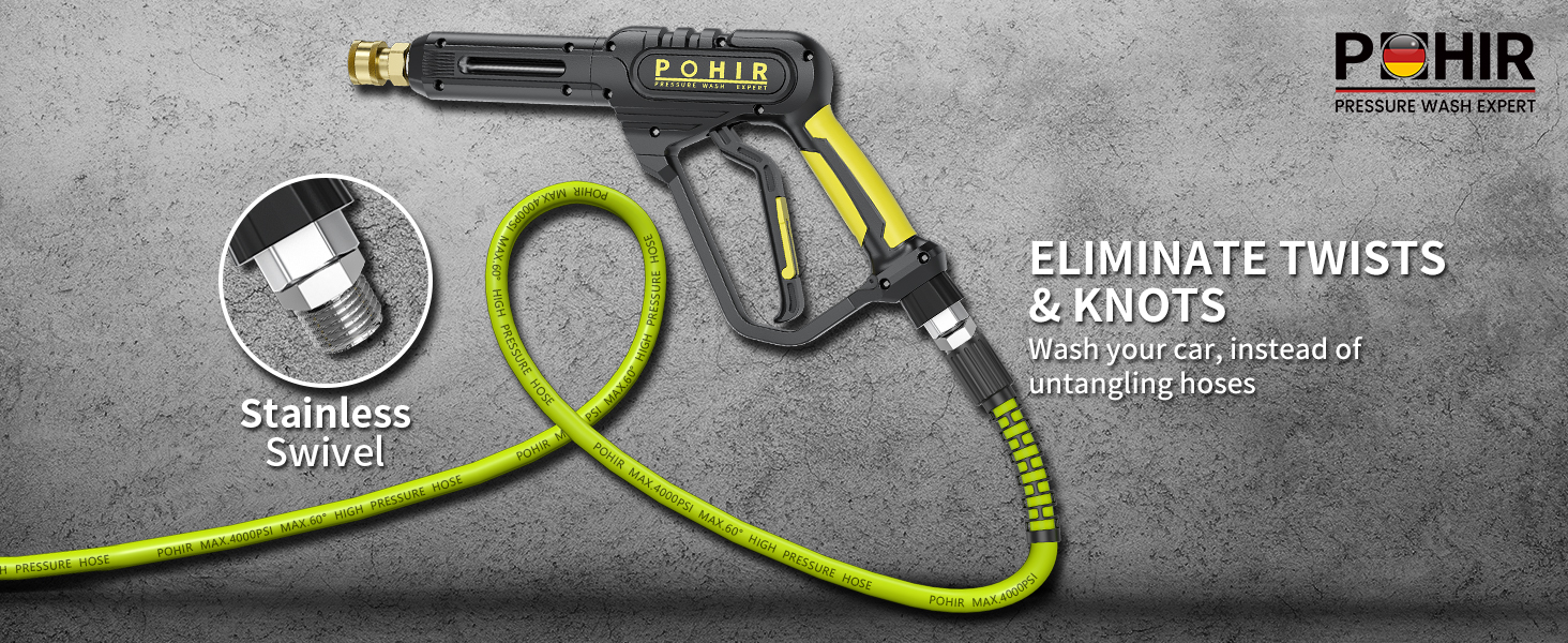 Pressure Washer Gun 50ft Power Washer Hose Stainless Swivel Prevent knotting