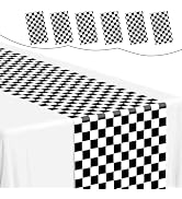 Mwellewm 6 Pcs Checkered Table Runner 14x108 Inch Plastic Racetrack Road Race Car Table Cloth Dis...