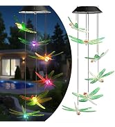 Toodour Solar Wind Chimes Dragonfly, Color Changing Solar Lights Outdoor, Gardening Gift, Birthda...
