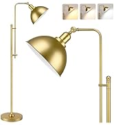 PARTPHONER Industrial Floor Lamp Adjustable, Rustic Farmhouse Reading Lamp in Aged Gold Finish, M...