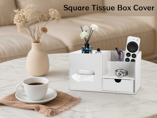 Tissue Box Cover with Storage Tray and Organizer for Sitting Room