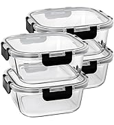 Hoenjuno 27 oz Glass Food Storage Containers with lids, 4 Pack Square Sandwich Containers/Box for...