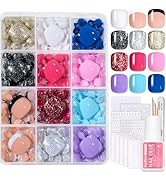 Beetles Toe Nail Press ons Kit 288Pcs 12 Colors, Press on Toenails Short Squaval Glossy Glitter W...