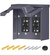 WILAWELS Outdoor Outlet Box with Dual 20 Amp WRTR GFCI Receptacles, Waterproof 2 Gang Outdoor Ele...