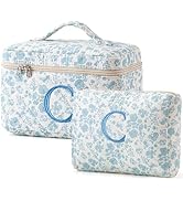 HBselect 2Pcs Initial Makeup Bag, Quilted Makeup Bag, Cotton Large Travel Makeup Bag, Cute Floral...