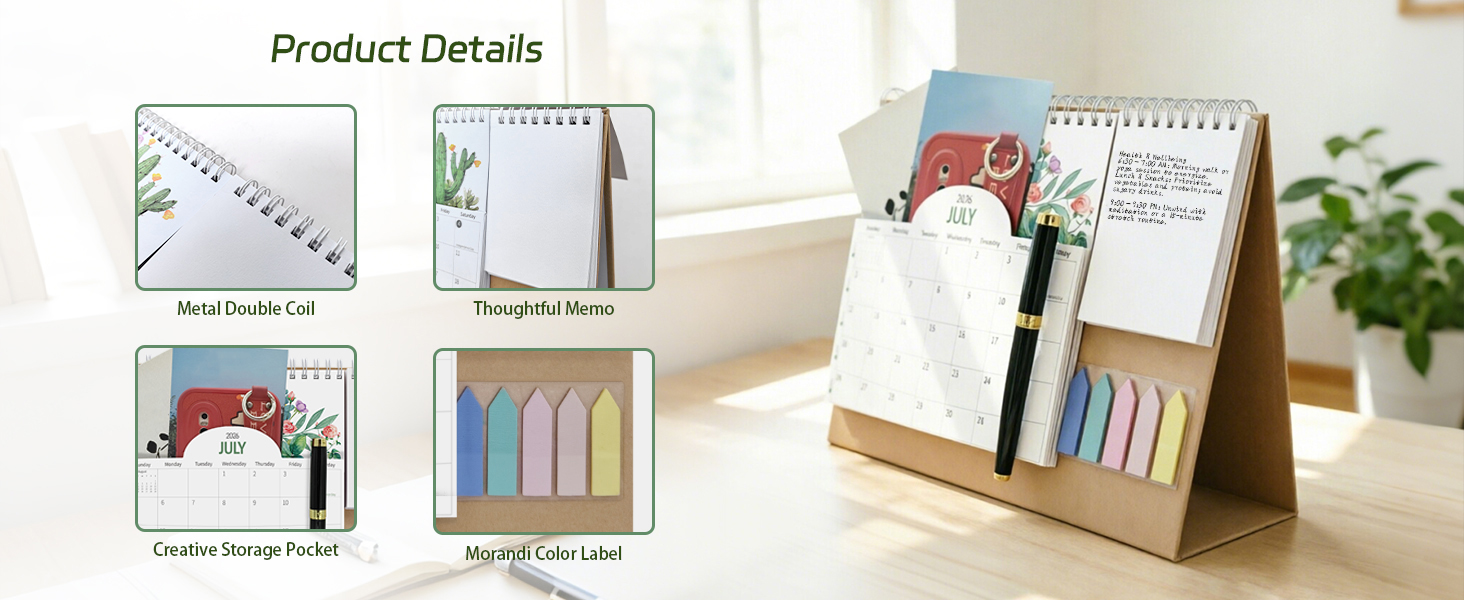Pocket Desk Calendar with Handy Storage, Multi-purpose DesktopOrganizer Calendar for OfficeSupplies