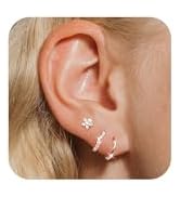 KELAIEN 3 Pairs Hoop Earrings for Women 925 Sterling Silver Trendy 14K Gold Plated Huggie Earring...