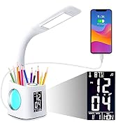Study LED Desk Lamp with USB Charging Port, Kids Dimmable LED Table Lamp with Clock and Pen Holde...