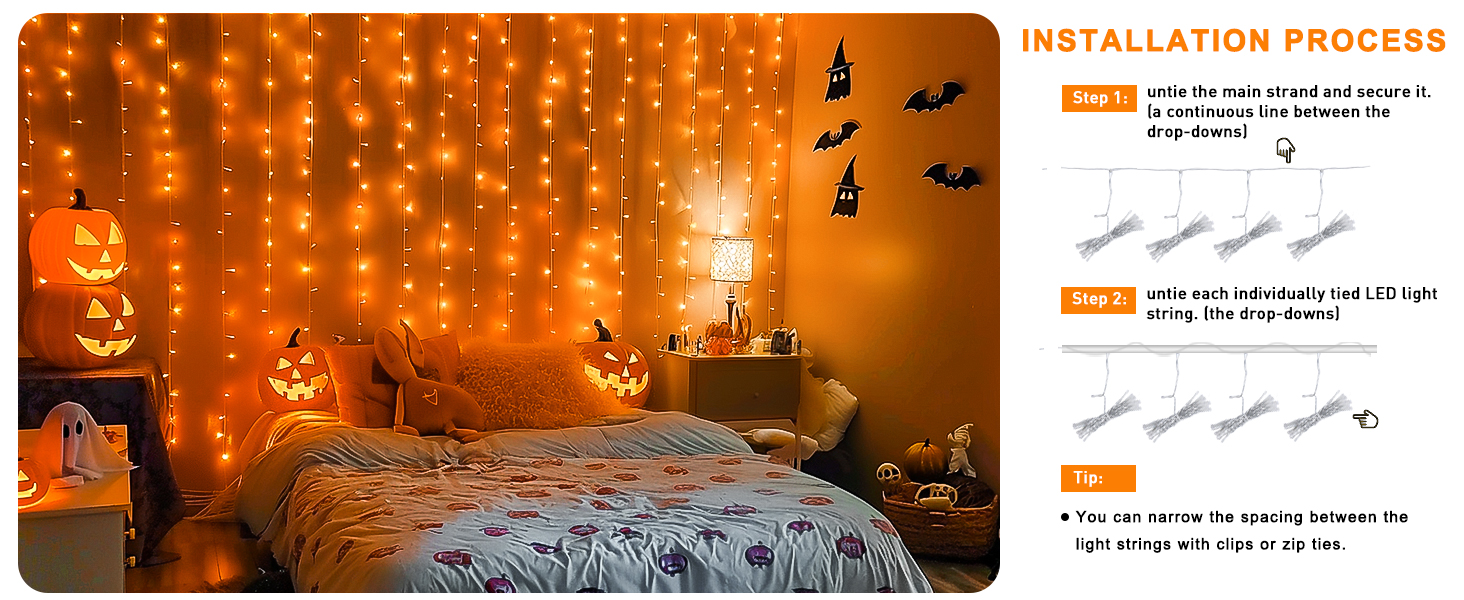 orange curtain lights for bedroom