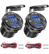 12V USB Outlet 2 Pack, Dual Quick Charge 3.0, Socket Waterproof Aluminum Charger with LED Voltmet...