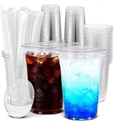 100 Pack 20 oz Clear Plastic Cups with Lids and Straws - Disposable Iced Coffee Cups with Lids fo...