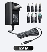 UL Listed 12V 1A 1000mA 6FT Long Power Supply Adapter with 8 Tips, 12W 0.5A 0.8A 800mA 500mA AC/D...