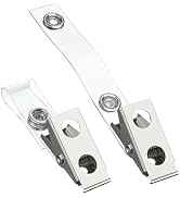 Uniclife 50 Pcs Metal Badge Clips with Clear PVC Straps Double-Hole ID Badge Clips and Straps wit...