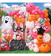 Jobkoo Halloween Balloon Arch BOO Halloween Decor Ghost Star Foil Balloons Pink Orange Latex Ball...