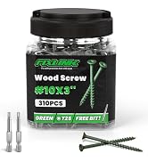 Wood Screws 3 Inch, FIXLINK Deck Screws #10 x 3, 310 PCS, Epoxy Coated, T25 Star Bit Above 1500 H...