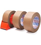 ADHES Kraft Paper Tape with Dispenser, 2 in x 55 yds x 3 Rolls – Eco Friendly Brown Packing Tape,...