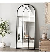ZMYCZ Mirror Full Length, 71"x32" Large Arched Mirror, Window Pane Wall Mirror, Black Full Body M...
