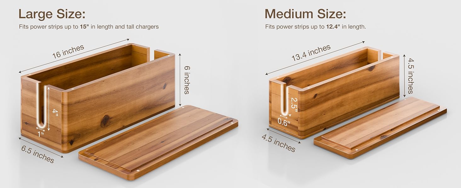 detail dimension of large box (16"L x 6.5"W x 6"H) and small box (13.4"L x 4.5"W x 4.5"H)