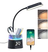 WILIT LED Desk Lamp, Dimmable Study Lamp for Home Office Accessories, Black | Table Lamp with Pen...