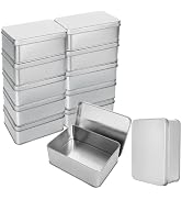 RHBLME 12 Pack Silver Metal Rectangular Tin Box Lids, 4.9" x 3.6" x 1.8" Large Containers Cookie ...