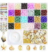 Laopottbeads with Beach-Themed Charms 1320pcs 6mm Glass Beads for Bracelet Making Kit, 24 Colors ...