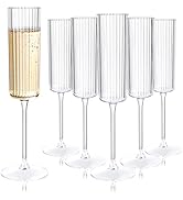 Ciaell 24 Pack Plastic Champagne Flutes - 6oz Ribbed Disposable Champagne Glasses - Clear Vintage...