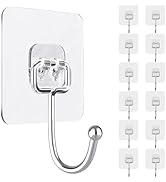 Large Adhesive Hooks Wall Hooks for Hanging, 12 Pack Heavy Duty Self Sticky Hooks 35lb(Max) Stain...