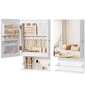 HOOBRO Wall Mounted Jewelry Cabinet, LED Jewelry Armoire with Interior Mirror, Hanging Jewelry Or...