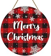 Christmas Door Decorations Merry Christmas Sign Buffalo Plaid Wall Decor Snowflake Decorations Wo...