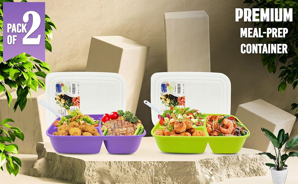3 Compartment, Meal Prep Lunch Box with Lids, Microwave Safe & Sectioned Food Containers