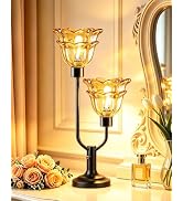 TECHYAP Mid Century Modern Flower Table Lamp Vintage Black Lamp Dimmable | Nightstand Lamp Amber ...
