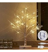 LITBLOOM Lighted Birch Tree with Timer Battery Operated or USB Plug-in 18IN 24 LED Twig Tree Ligh...