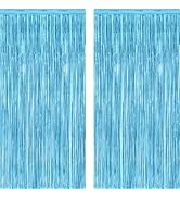 2 Pack Backdrop Curtains, 3.28 Feet x 7.05 Feet Sky Blue Tinsel Backdrop, Metallic Fringe Curtain...