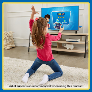 Excited kid reaching up with excitement for getting a high score while playing game.