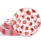Liacere 32Pcs Strawberry Plastic plates - Strawberry Checkered Disposable Tableware - 16 Dessert ...